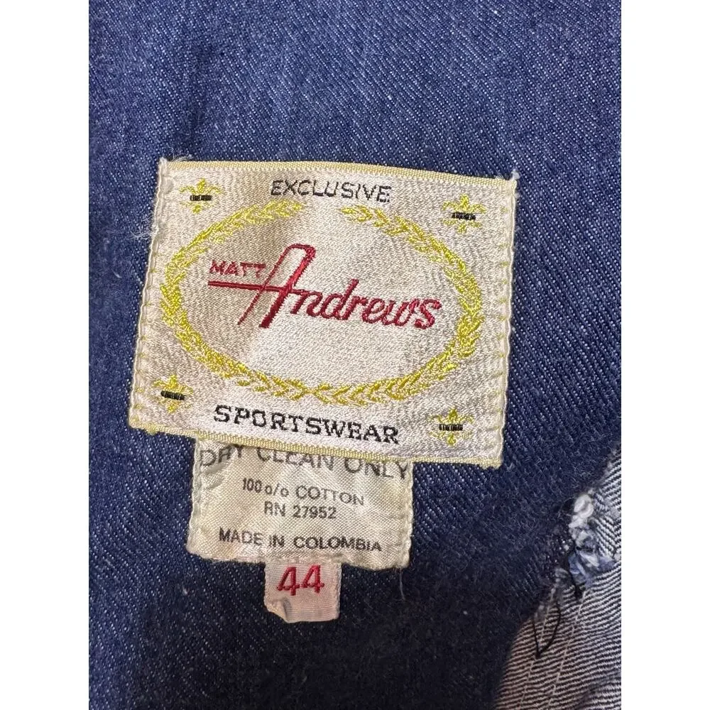 Vtg 80s 90s Matt Andrews Denim Blazer Jacket Sz 44 XL Blue Y2K
